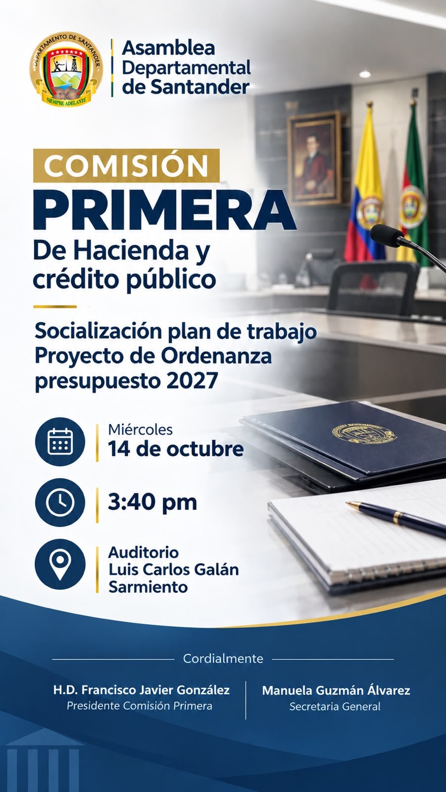 Comisión Primera de Hacienda - Socialización plan de trabajo Proyecto de Ordenanza presupuesto 2027 - 14 de octubre de 2026
