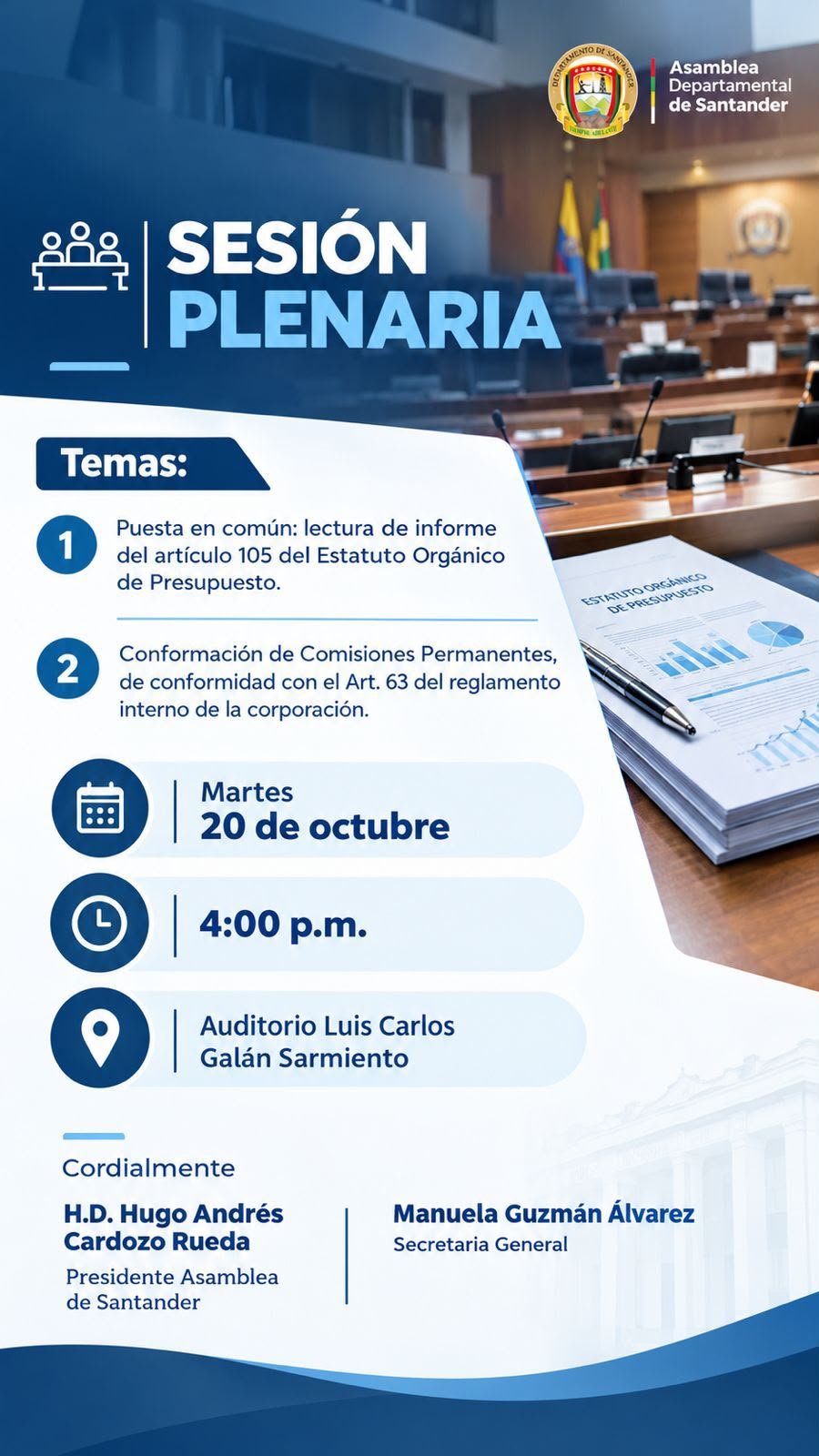 Afiche Oficial Sesión Plenaria Ordinaria - 20 de Octubre de 2026