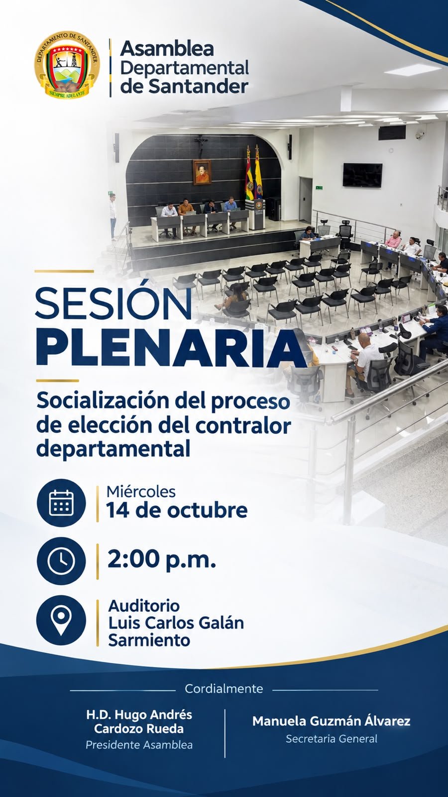 Sesión Plenaria - Socialización del proceso de elección del Contralor Departamental de Santander - 14 de octubre de 2026